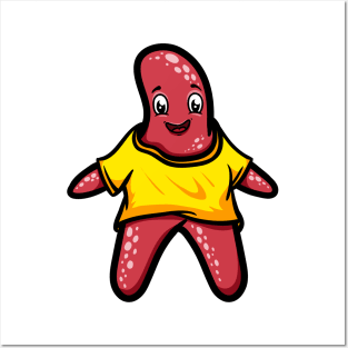 Cute Anthropomorphic Human-like Cartoon Character Starfish in Clothes Posters and Art